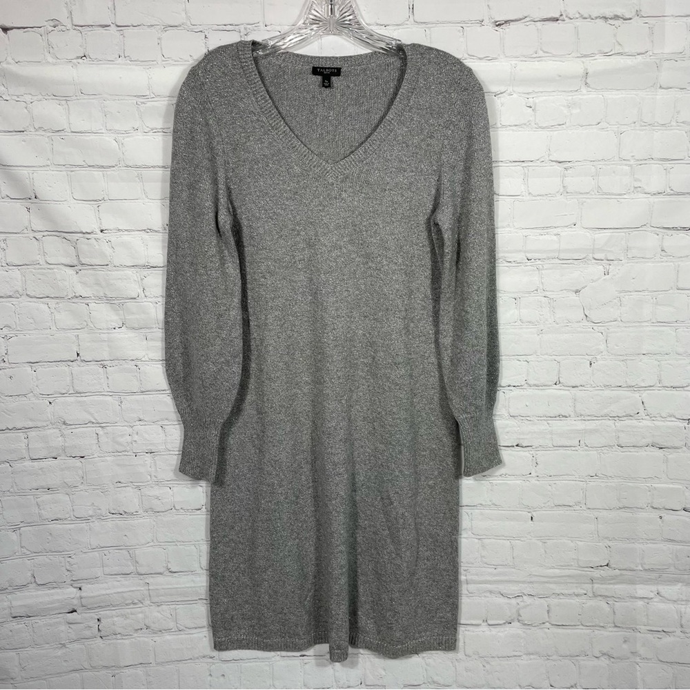Talbots Grey And Metallic Silver Long Sleeve Sweater Dress Size Petite Small
